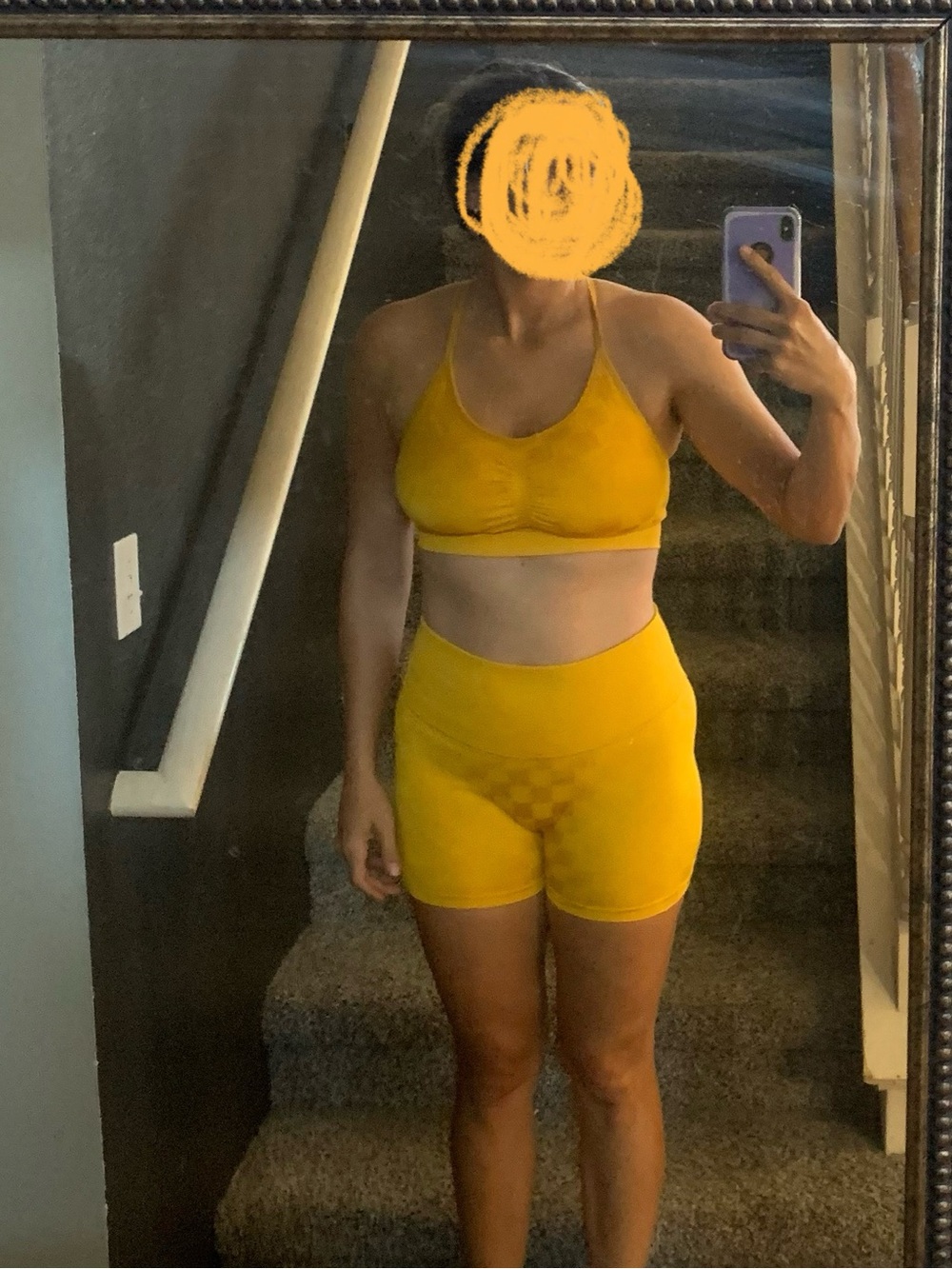 High waist Joy lab yellow checker print workout set M-L - Picture 5 of 6